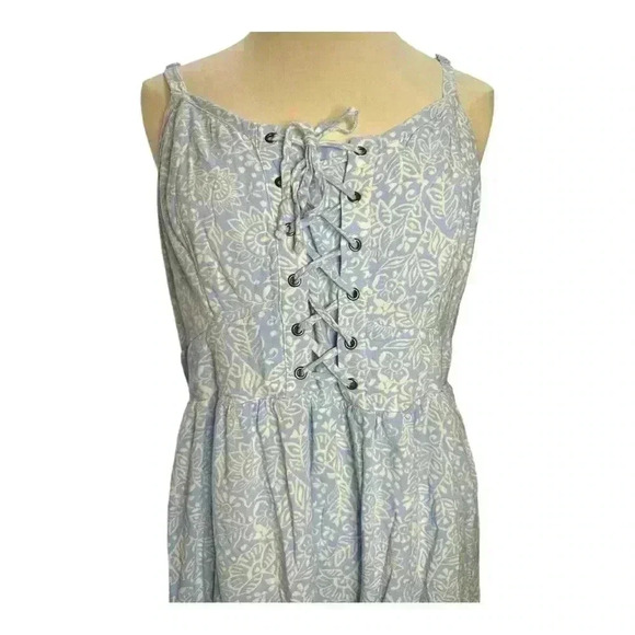 Torrid Floral Print Lace Up Challis Tank Dress Blue - Picture 5 of 6